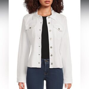 NWOT Women's White Denim Jacket Fitted Silver Buttons Size XS